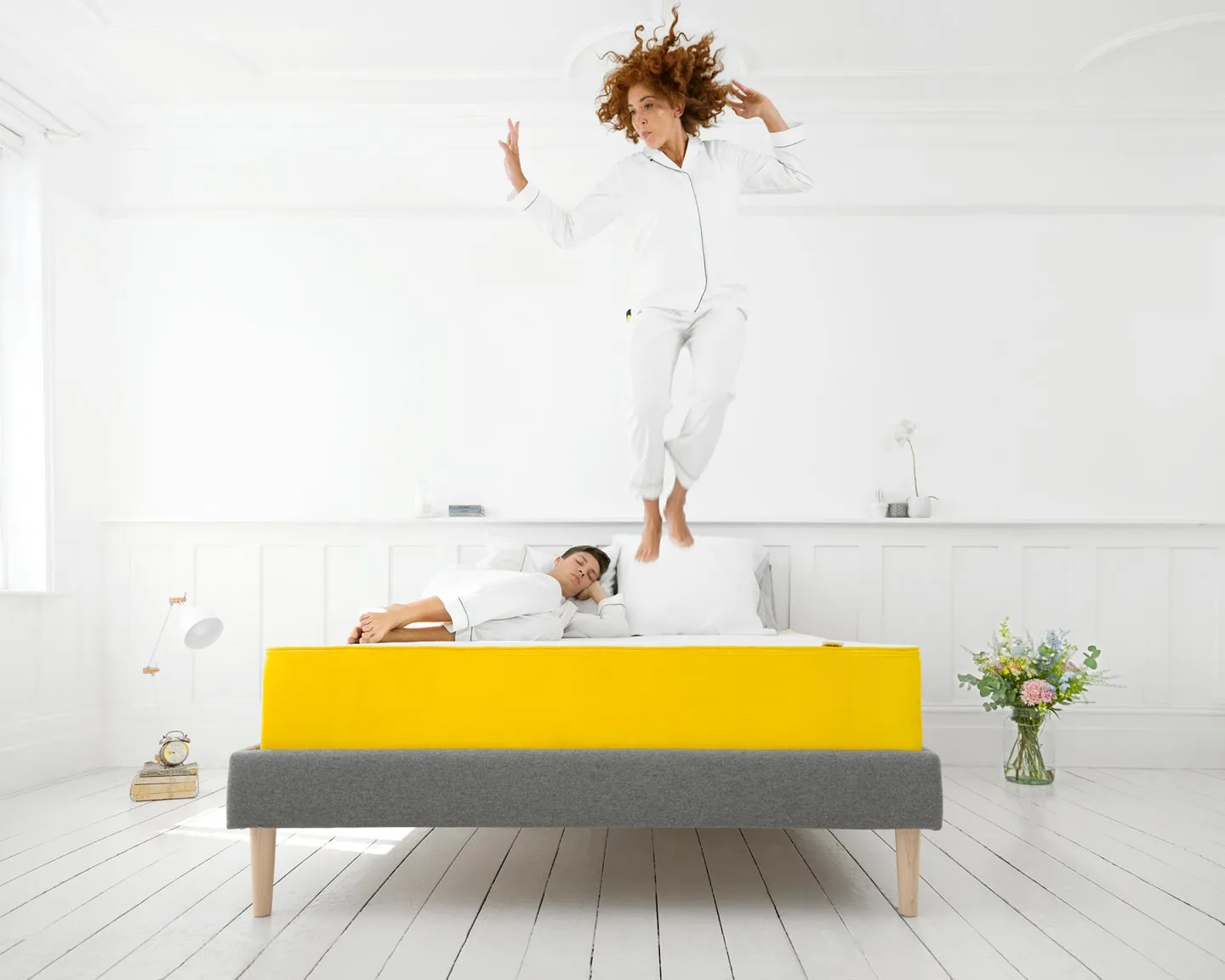 eve Sleep mattress campaign with jumping sleeper